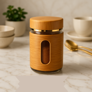 Luxury Wooden Design Spice Jar with Transparent Window – Premium Kitchen Storage