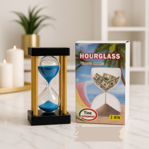 Luxury 5-Minute Hourglass Timer with Blue Sand – Elegant Time Management Décor