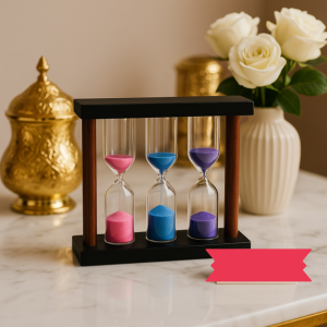 Luxury 3-in-1 Hourglass Timer Set – 5, 10 & 15 Minutes (Pink, Blue & Purple Sand)