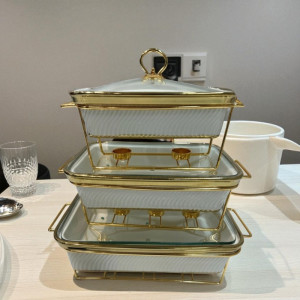 Luxury White Imported Rectangular Porcelain Serving Dish – Lid & Side Handles for Easy Carry - Three Sizes