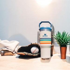 Stanley IceFlow™ 30oz Flip Straw Tumbler – Cream Stripe | Premium Insulated Travel Cup | Adornia.pk