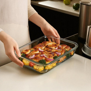 PREMIUM RECTANGULAR GLASS BAKEWARE – OVEN MICROWAVE & DISHWASHER SAFE