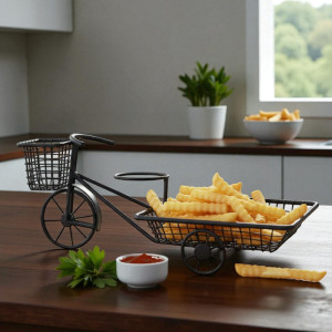 Prupledip Bicycle-Shaped Iron Serving Basket with Melamine Dip Bowl – Stylish Snack & Fries Holder | Adornia.pk