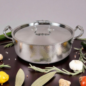 Tri-Ply Hand-Hammered Stainless Steel Casserole with Lid – 28cm Premium Cookware for Gas, Induction & Electric Stoves | Adornia.pk