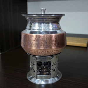 Cute Mini Steel Degh with Copper Base & Stand – 500g Decorative Daig | Adornia.pk