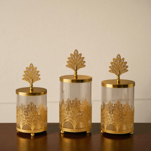 Luxury Golden Peacock Canister Set – Premium Decorative Glass Jars by Homducts.pk (BA-15)