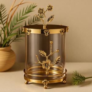 Luxury Gold Floral Glass Storage Jar – Decorative Crystal Jar for Home Décor