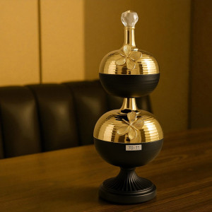 Luxury Gold & Black Double-Tier Decorative Jar – Crystal Top | Premium Home Décor Piece