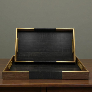Luxury Black Textured Acrylic Tray Set with Gold Edge – 2 Piece Collection