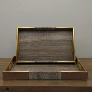 Premium Black & Brown Lined Acrylic Tray Set with Gold Trim – 2 Pieces