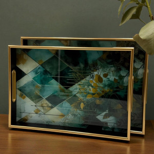Bloom Acrylic Tray Set with Golden Frame – 2 Piece Decorative Collection