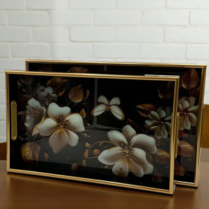 Vivid Garden Acrylic Tray Set with Golden Edge – 2 Piece Luxury Collection