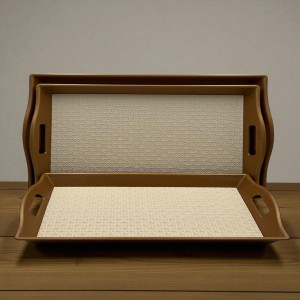 Ivory Luxe Leather Tray Trio with brown Accent – 3 Piece Premium Organizer Set