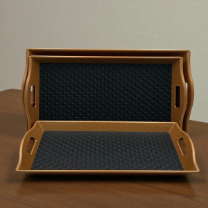 Rustic Elegance Leather Tray Trio with Coffee Brown Edging – 3 Piece Decorative Set