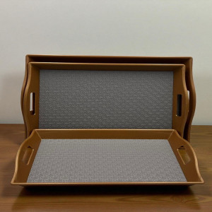 Urban Luxe Leather Tray Set with Walnut Trim – 3 Piece Organizer Collection