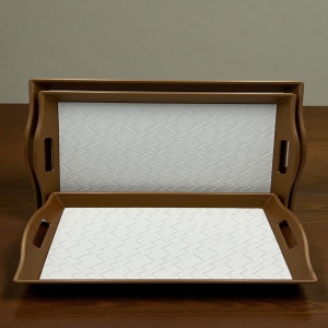 Refined Craft Leather Tray Trio with Mocha Edge Finish – 3 Piece Organizer Set