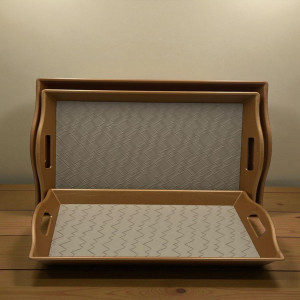 Heritage Brown Leather Tray Ensemble with Espresso Trim – 3 Piece Organizer Collection