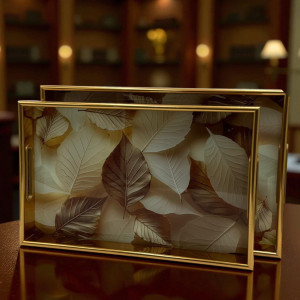 Blossom Glow Acrylic Tray Pair with Gold Framed Edges – 2 Piece Decorative Set