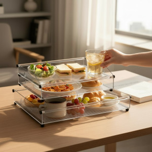 Luxe Shine Acrylic Tray Pair with Radiant Gold Edging – 2 Piece Glass-Effect Set