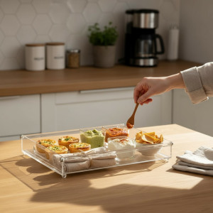 Aurora Glow Acrylic Tray Set with Gilded Edge Finish – 2 Piece Glass-Style Collection