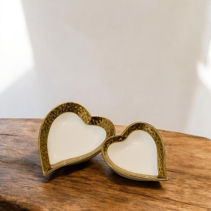 Golden Heart Porcelain Serving Platters – 2 Piece Premium White & Gold Set