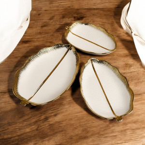 Porcelain Leaf Serving Platters – 3 Piece Elegant Decorative Tray Collection