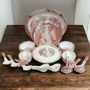 Elegant 68 PCS Dinner Set – Pink Marble & Golden Pattern | Adornia.pk