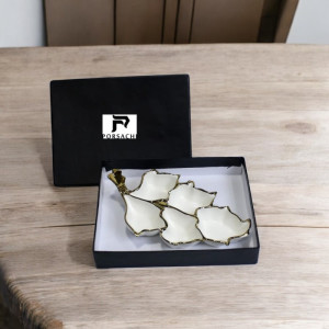 Porsachi 4-Section Leaf Serving Dish – White & Gold Porcelain Platter | Adornia.pk