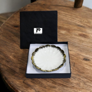 Porsachi Scalloped Porcelain Serving Plate – White & Gold Luxury Dish | Adornia.pk