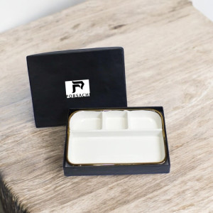 Porsachi Rectangular Divided Porcelain Serving Tray – White & Gold 4-Compartment Platter | Adornia.pk