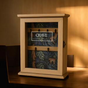 Luxury Wooden Wall-Mounted Key Holder Cabinet – Leopard Print Interior | Home Organizer Box | Adornia.pk