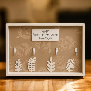 Wall Mounted Key Holder – 4 Hook Wooden Key Organizer Frame (15×9) | Decorative Home & Entryway Organizer | Adornia.pk