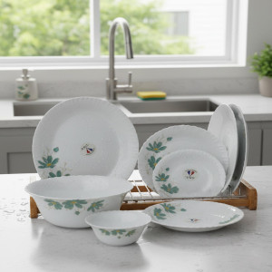 26-Piece White Floral Dinnerware Collection – Stylish Opal Tableware for Six