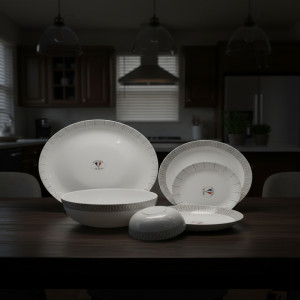 26-Piece Opalware Dinnerware Set – Sleek Minimal Grey-Line Design