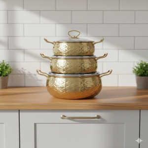 HEAVY-DUTY GOLDEN STAINLESS STEEL COOKWARE – 3-PIECE SET