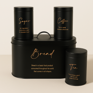 4-Piece Metal Bread Bin and Canister Set - Black