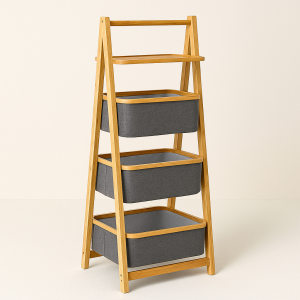A-Frame 3 Tier Laundry Hamper With Shelf-Natural