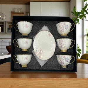 Imperial Elegance Cup & Saucer Set – 12 Pcs | Luxury Porcelain Tea & Coffee Serveware