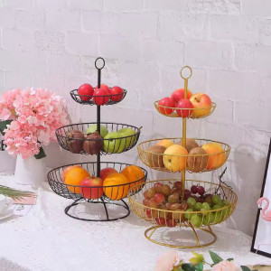 3 Layer Retro Style Fruit Tray, Countertop Metal Fruit Basket, Decorations Fruit Bowl, Home Living Room Coffee Table Tray