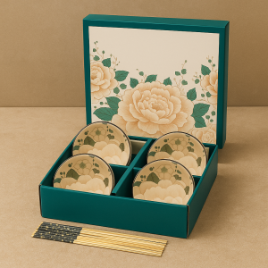 Japanese Floral Elegance Ceramic Bowls - Set of 4