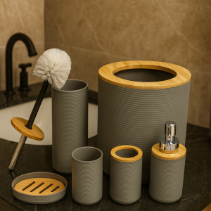 Luxury Grey 6-Piece Bathroom Accessories Set | Modern Minimalist Bathroom Organizer & Decor