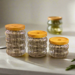 Glass jars and wooden lid