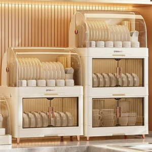 2/3 Layer Kitchen Dish Drying Rack with Drainer, Plastic Dish Drying Rack, Bowls and Dishes Storage Rack with Lid (White)