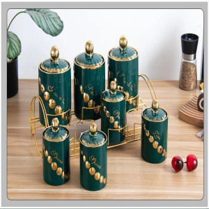 7 Pcs Canister Set with Stand – Stylish Kitchen Storage Jars for Tea, Sugar, Coffee, Spices