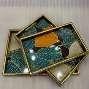 3-Piece Gold Aesthetic Leaf-Look Serving Tray Set