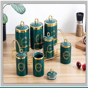 7 Pcs Canister Set with Stand – Stylish Kitchen Storage Jars for Tea, Sugar, Coffee, Spices