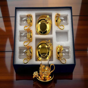 Golden Elegance – 12-Piece Luxury Qahwa Shot Set for Arabic Tea & Coffee Lovers | Premium Gold Serveware Collection