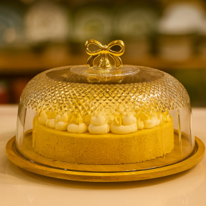 Cake Dish with Acrylic Cover – Bamboo Wooden Base