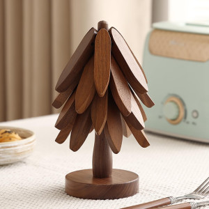 Premium Wooden Foldable Coaster Set & Hot Pot Table Trivet with Storage Stand