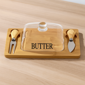 Elegant Glass Butter Keeper with Dual Knife Holders